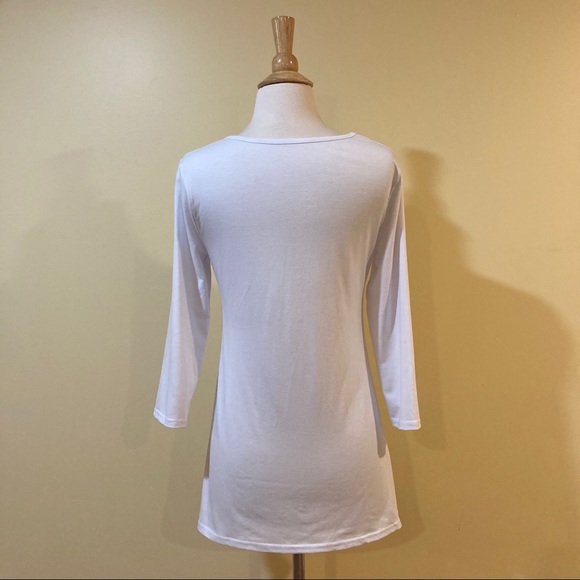 Asymmetrical 3/4 Sleeve Button Detail Top White - Picture 6 of 6